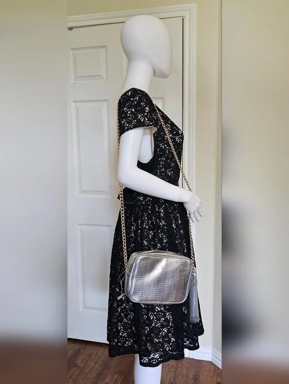 NWT Metallic Silver Crossbody Bag with Chain Strap